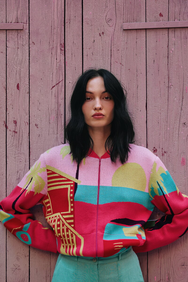 Jacquard Bomber Jacket, Urban Fun Pattern