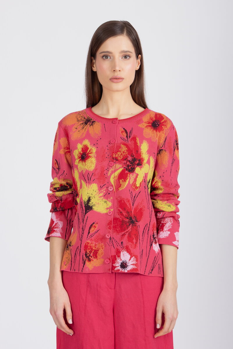 Jacquard Cardigan, Floral Pattern