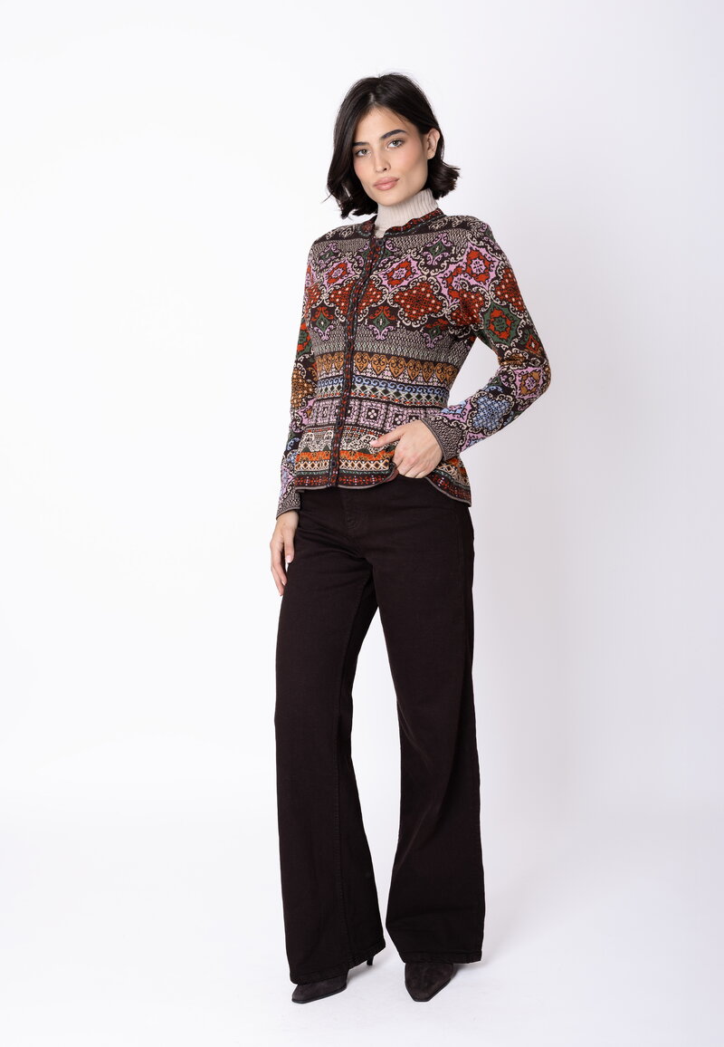 Peplum Knit Jacket Azulejo - Chocolate - Knitted Jackets - Ivko Woman
