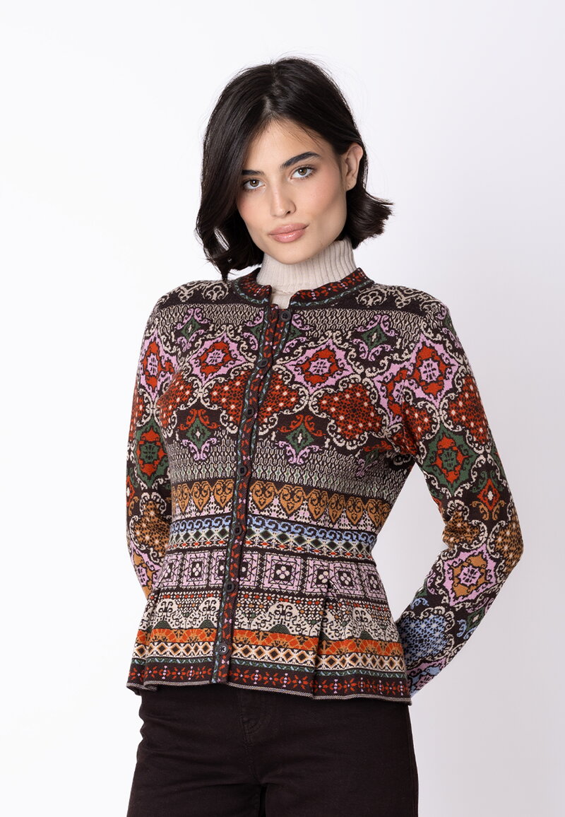 Peplum Knit Jacket Azulejo - Chocolate - Knitted Jackets - Ivko Woman