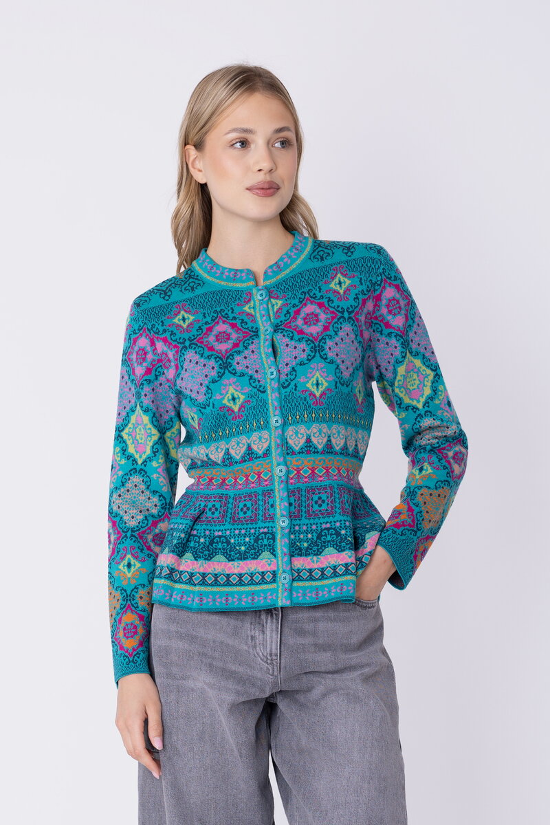 Peplum Knit Jacket Azulejo