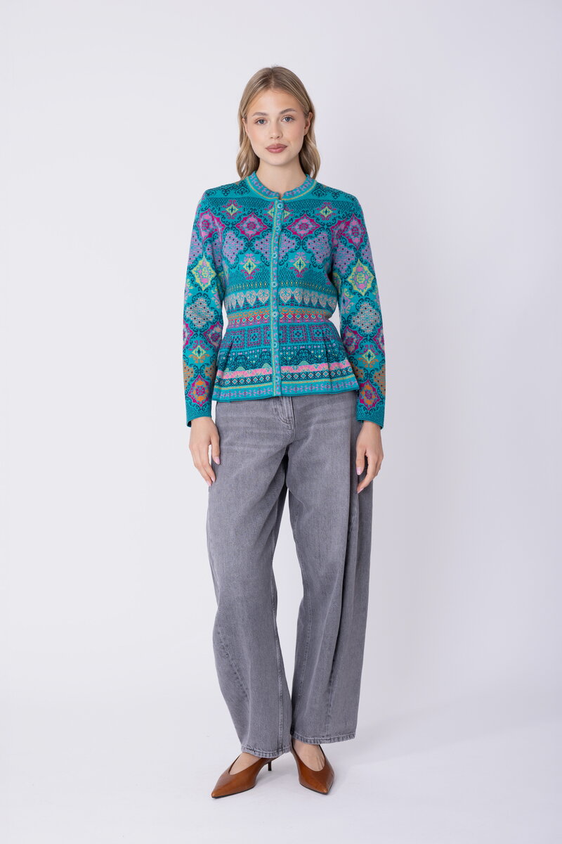 Peplum Knit Jacket Azulejo