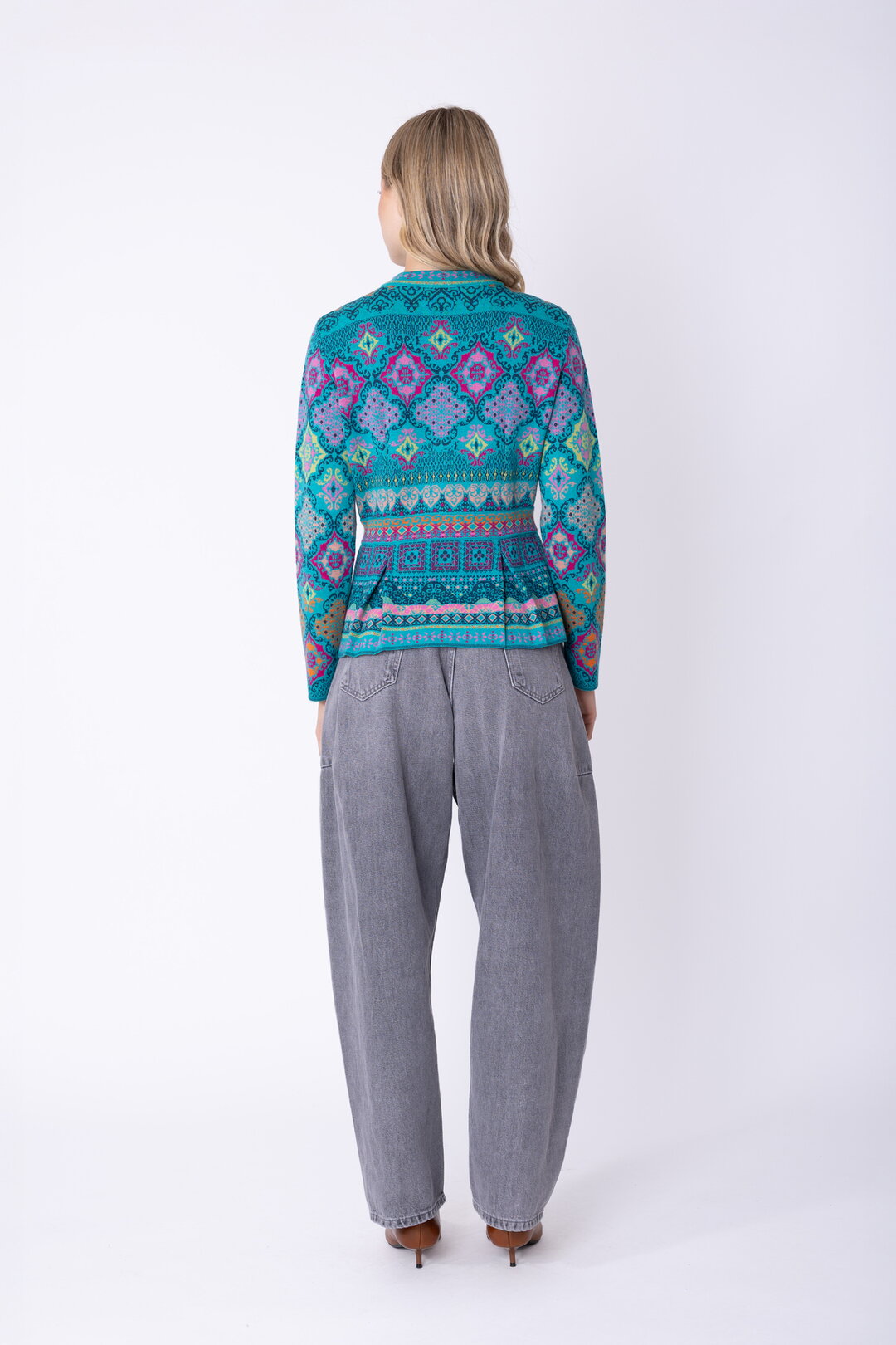 Peplum Knit Jacket Azulejo