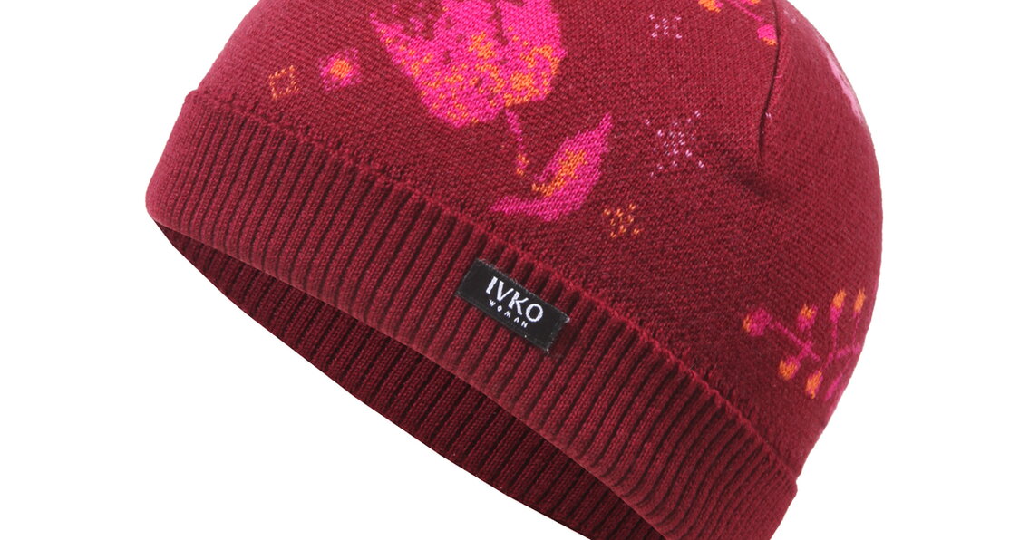 Knit Cap Fika Floral - Cherry - Caps - Ivko Woman